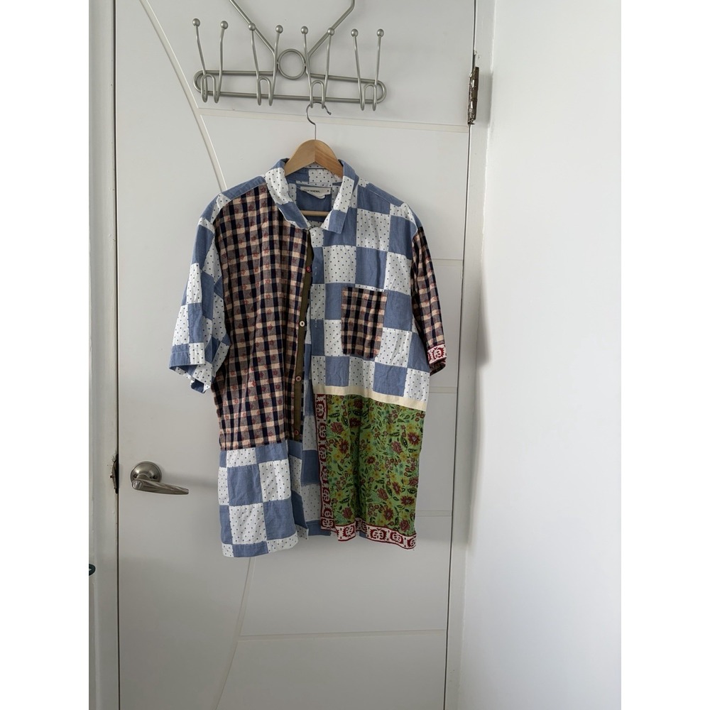 Urban Outfitters Urban Renewal Patchwork Multicolor Button Down Shirt XL - Picture 5 of 12